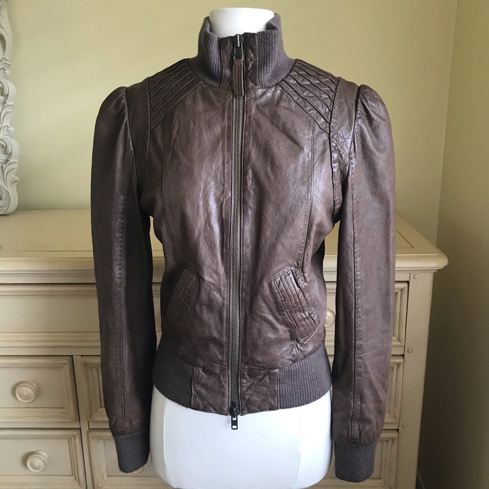 Mackage Brown Jerry Lambskin Leather Bomber Jacket